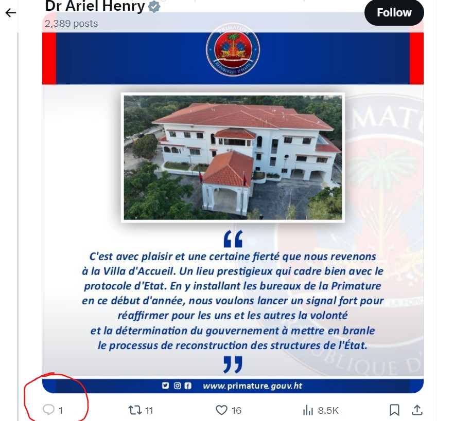 obstruction-of-avenues-of-dialogue:-ariel-henry-keeps-his-followers-at-a-distance-on-twitter,-unlike-president-ruto